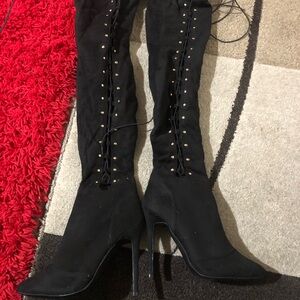 Black Lace-Up Over the Knee Boots